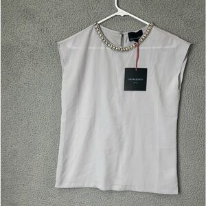 Cynthia Rowley Shirt Womens S Gray Chiffon Sleeveless Rhinestone Embellished